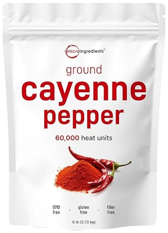 MICRO INGREDIENTS BULK CAYENNE PEPPER POWDER 6 LB 60,000 SHU, NON-GMO, ADDITIVE-FREE, HOT SPICE FOR COOKING WILDLIFE