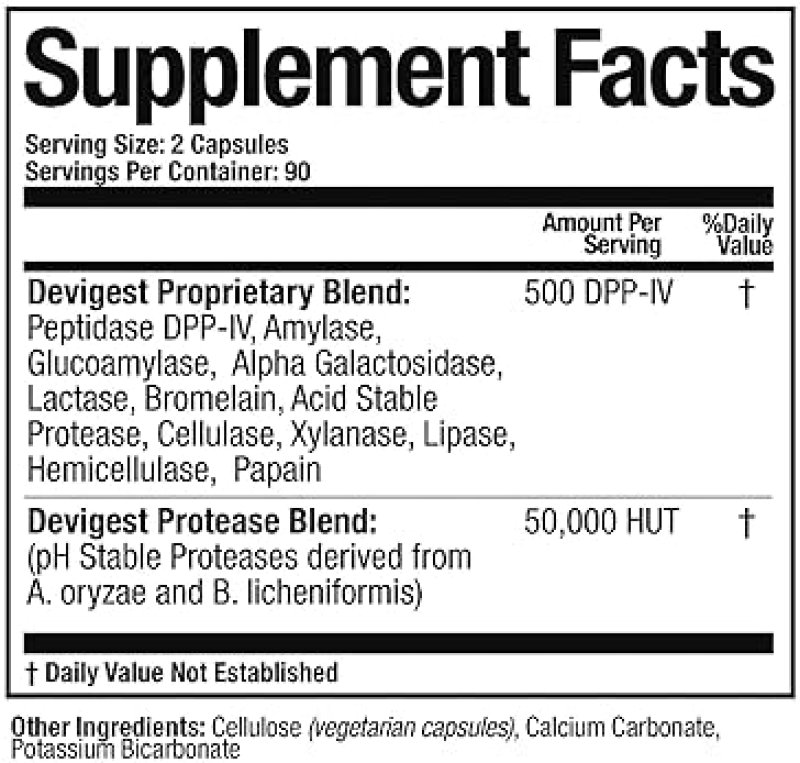 ARTHUR ANDREW MEDICAL  DEVIGEST ADS ADVANCED DIGESTIVE ENZYME, LACTOSE CASEIN RELIEF, VEGAN, 180 CAPSULES