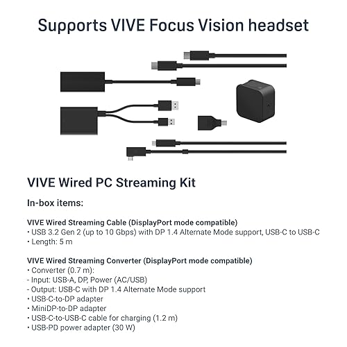 HTC VIVE WIRED PC STREAMING KIT FOR FOCUS VISION VR HEADSET, DISPLAYPORT COMPATIBLE