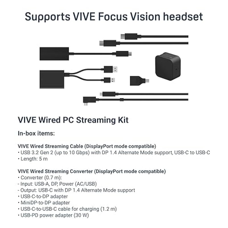 HTC VIVE WIRED PC STREAMING KIT FOR FOCUS VISION VR HEADSET, DISPLAYPORT COMPATIBLE
