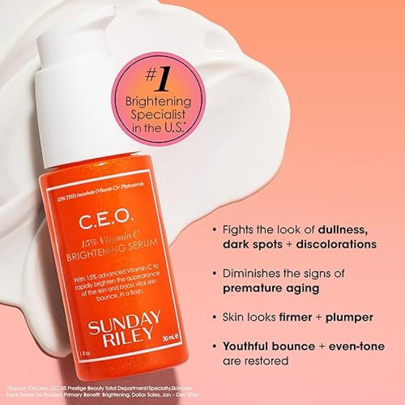 SUNDAY RILEY C.E.O. 15 VITAMIN C BRIGHTENING SERUM FOR GLOWING, EVEN-TONED SKIN, 30ML