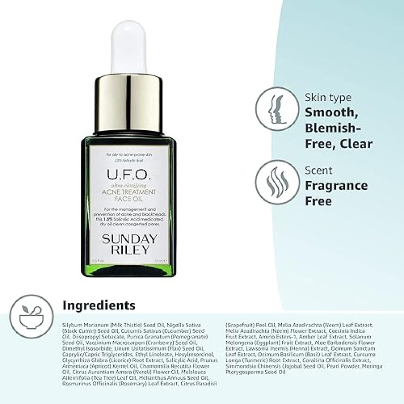 SUNDAY RILEY U.F.O. SALICYLIC ACID TEA TREE FACE OIL FOR ACNE TREATMENT ULTRA-CLARIFYING CARE