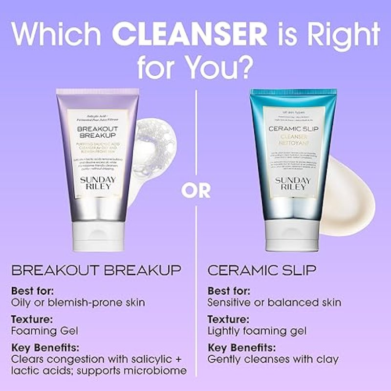 SUNDAY RILEY SALICYLIC ACID CLEANSER FOR ACNE BLEMISH-PRONE SKIN BREAKOUT BREAKUP FACE WASH