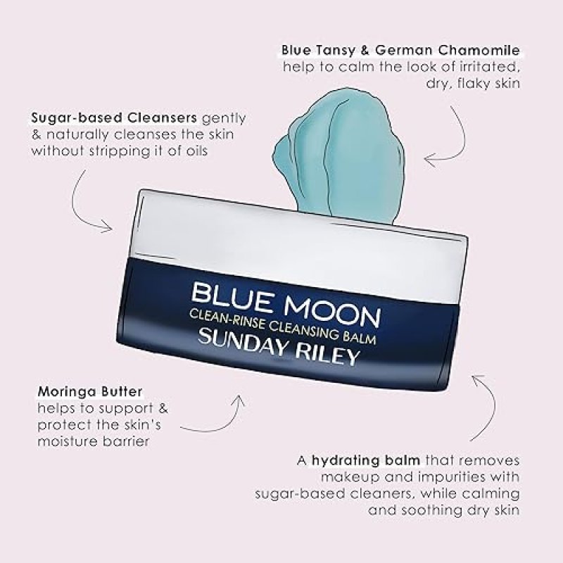 SUNDAY RILEY BLUE MOON CLEANSING BALM 3.5 FL OZ HYDRATING MAKEUP REMOVER FACE CLEANSER