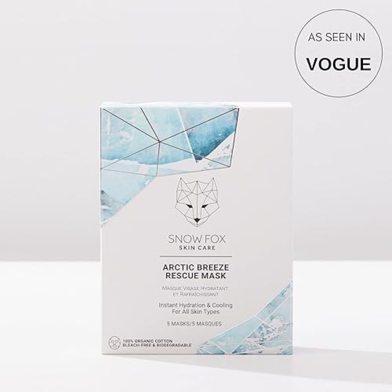 SNOW FOX ARCTIC BREEZE SHEET MASK 5-PACK PEPPERMINT ALOE VERA HYDRATING COOLING FACE MASK