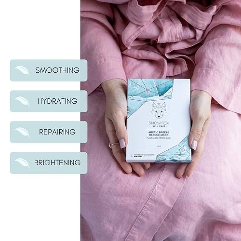 SNOW FOX ARCTIC BREEZE SHEET MASK 5-PACK PEPPERMINT ALOE VERA HYDRATING COOLING FACE MASK