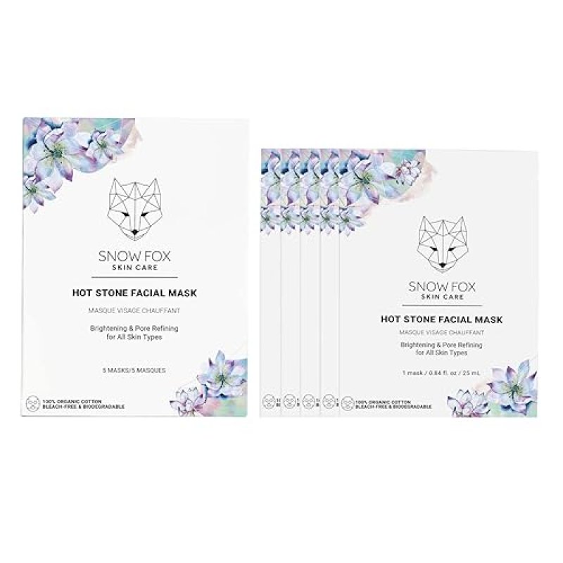 SNOW FOX SKINCARE HOT STONE FACIAL MASK 5-PACK FOR OIL CONTROL PORE MINIMIZING TREATMENT