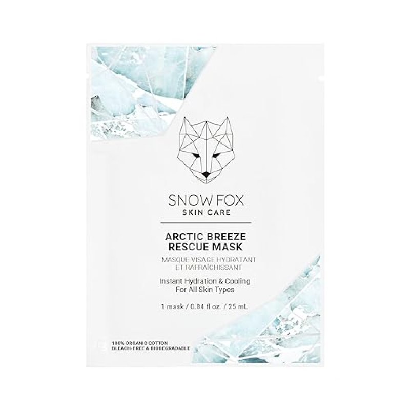 SNOW FOX ARCTIC BREEZE PEPPERMINT ALOE VERA SHEET MASK HYDRATING COOLING FACE MASK, 5 PACK