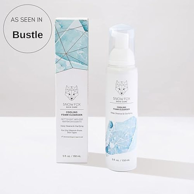 SNOW FOX COOLING FOAM CLEANSER SLS-FREE FACE WASH WITH ORGANIC ALOE PEPPERMINT 5OZ