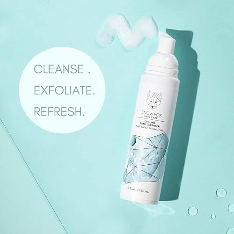 SNOW FOX COOLING FOAM CLEANSER SLS-FREE FACE WASH WITH ORGANIC ALOE PEPPERMINT 5OZ