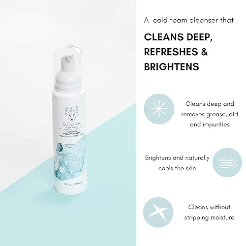 SNOW FOX COOLING FOAM CLEANSER SLS-FREE FACE WASH WITH ORGANIC ALOE PEPPERMINT 5OZ