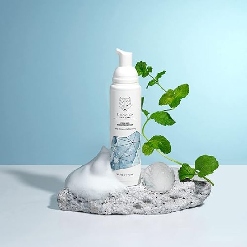 SNOW FOX COOLING FOAM CLEANSER SLS-FREE FACE WASH WITH ORGANIC ALOE PEPPERMINT 5OZ
