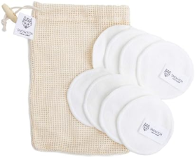 REUSABLE BAMBOO ORGANIC COTTON MAKEUP REMOVER PADS 8 WASHABLE ROUNDS WITH MESH BAG