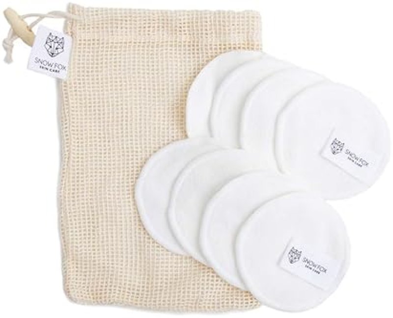 REUSABLE BAMBOO ORGANIC COTTON MAKEUP REMOVER PADS 8 WASHABLE ROUNDS WITH MESH BAG