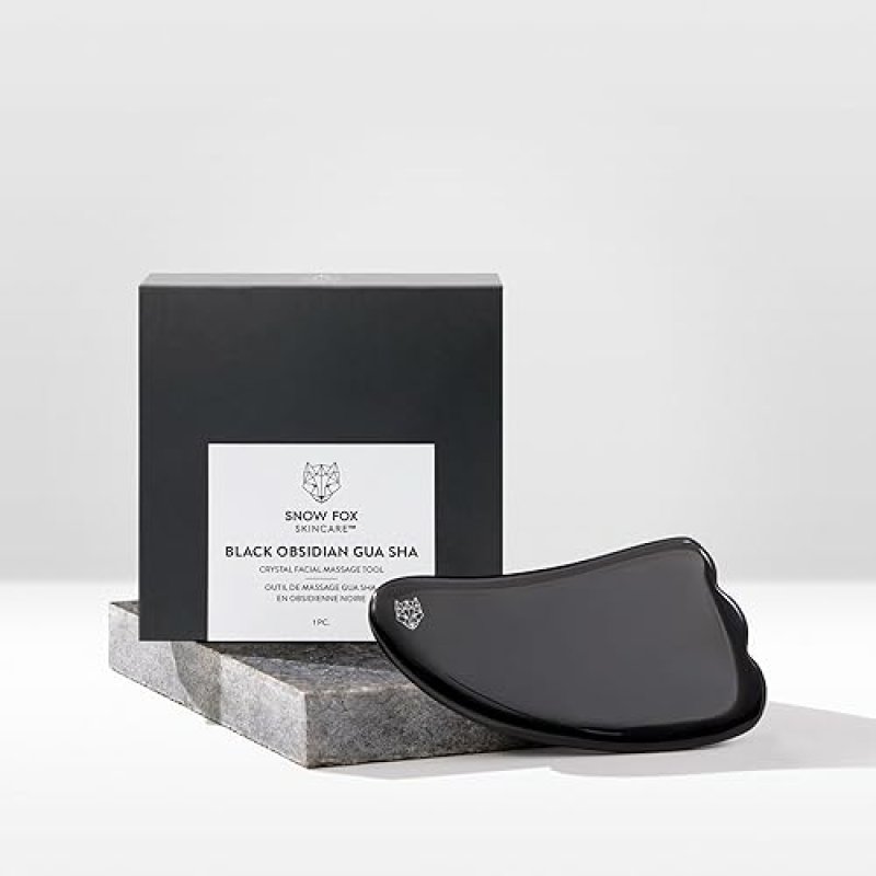 SNOW FOX BLACK OBSIDIAN GUA SHA FACIAL MASSAGE TOOL FOR LIFTING, SCULPTING GLOWING SKIN