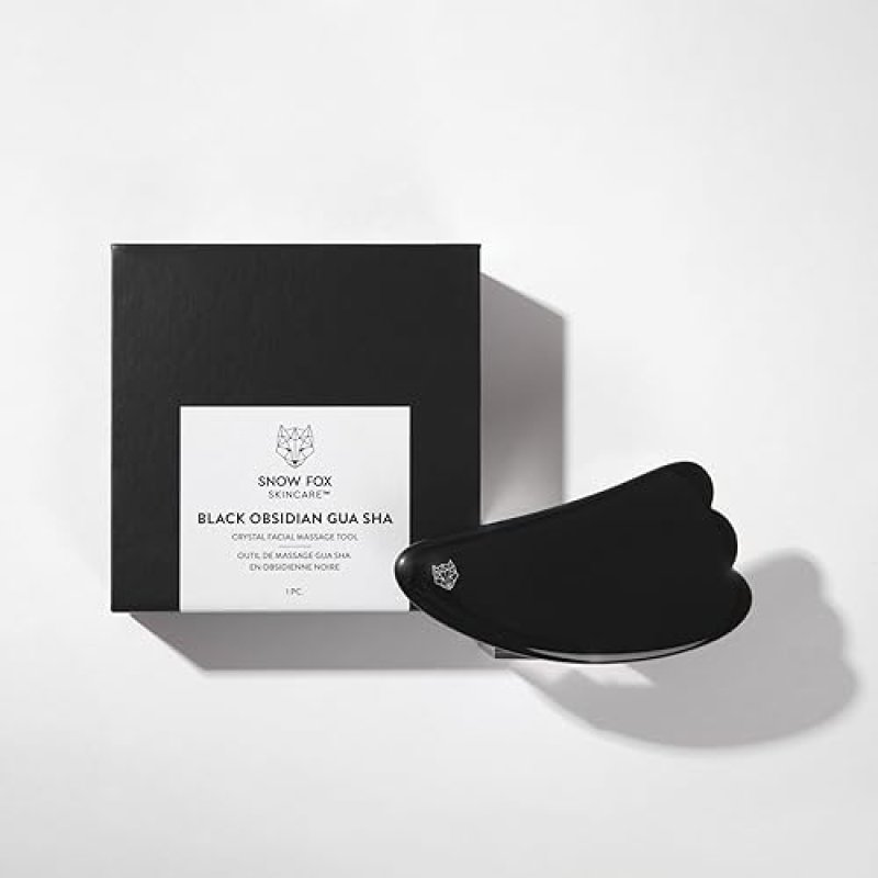 SNOW FOX BLACK OBSIDIAN GUA SHA FACIAL MASSAGE TOOL FOR LIFTING, SCULPTING GLOWING SKIN