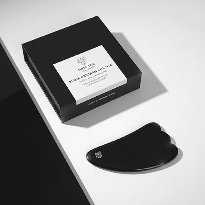 SNOW FOX BLACK OBSIDIAN GUA SHA FACIAL MASSAGE TOOL FOR LIFTING, SCULPTING GLOWING SKIN