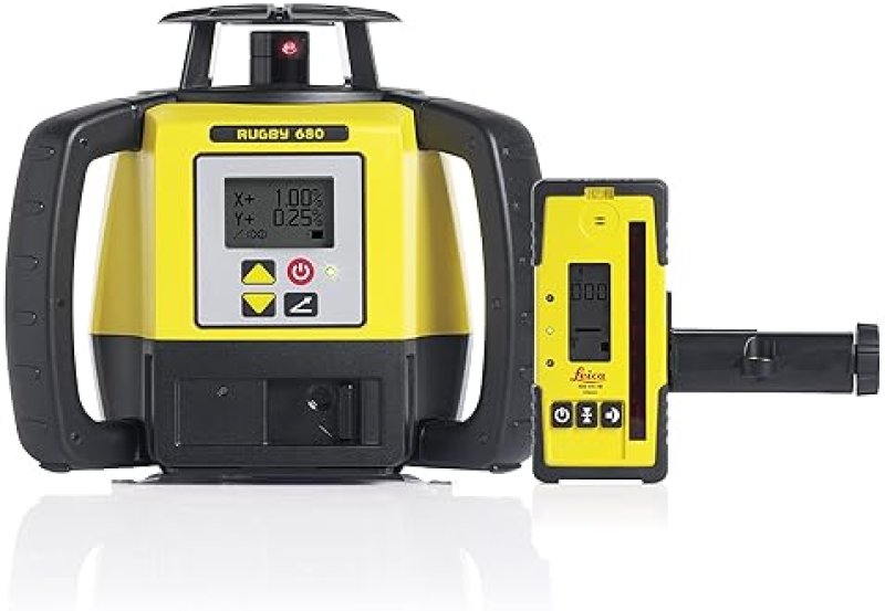 LEICA RUGBY 680 R680 RE140 DUAL AXIS LASER LEVEL, ALKALINE GRADE, PRECISION DIAL-IN TOOL