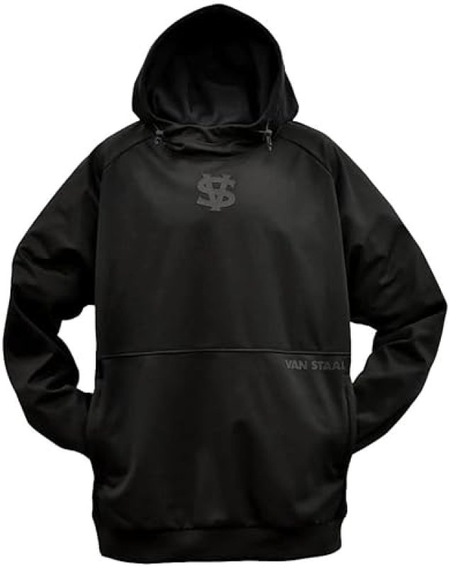 VAN STAAL MENS BLACK ELASTIC DRAWCORD HOODIE, SIZE LARGE COMFORTABLE FISHING PULLOVER SWEATSHIRT