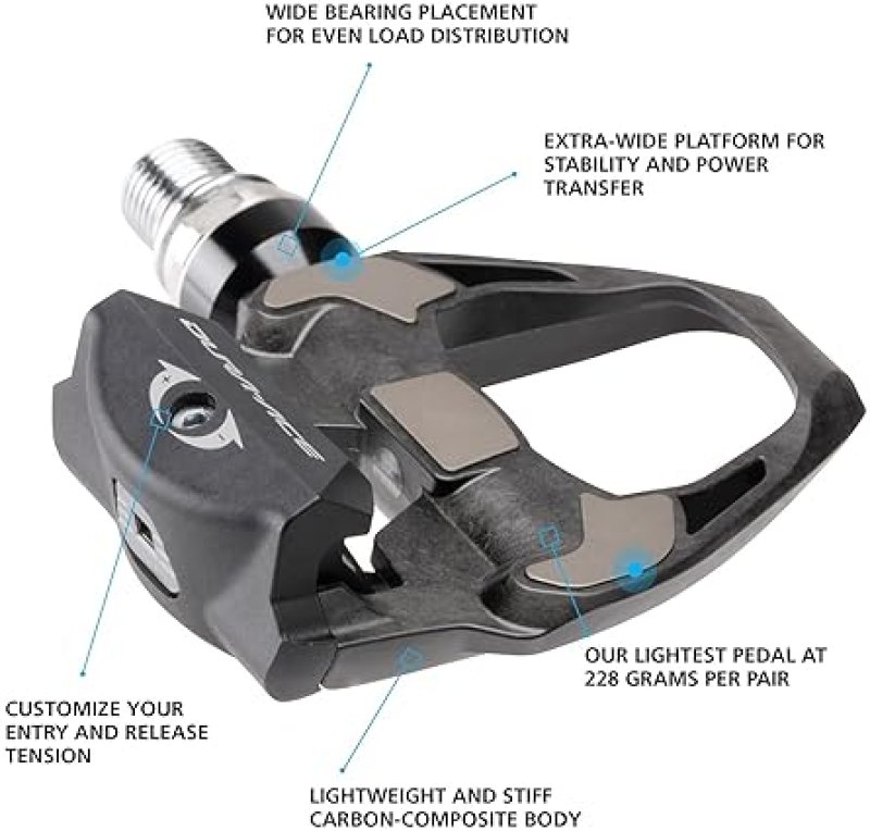 SHIMANO DURA-ACE PD-R9100 ROAD BIKE PEDALS LIGHTWEIGHT, DURABLE, HIGH PERFORMANCE CLIPLESS PEDALS