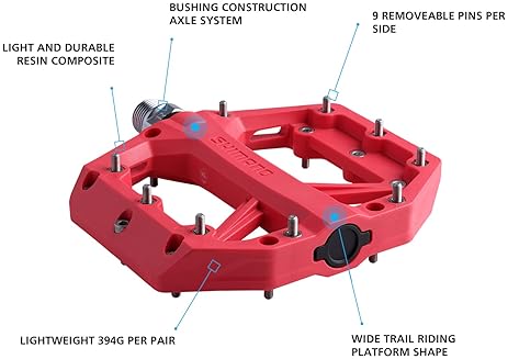 SHIMANO PD-GR400 RED FLAT BIKE PEDALS LIGHTWEIGHT, DURABLE MTB PLATFORM PEDALS FOR CYCLING