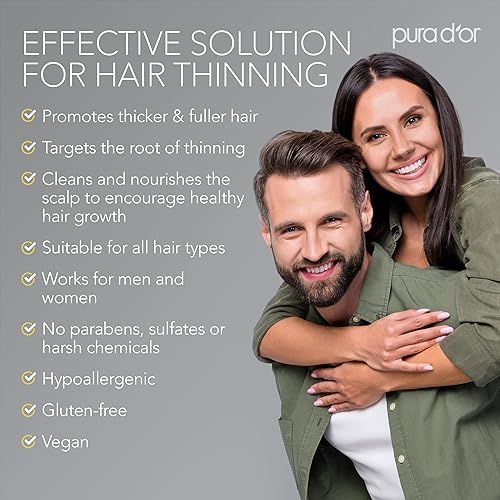 PURA DOR ANTI-THINNING SHAMPOO WITH BIOTIN ARGAN OIL, SULFATE-FREE, 16OZ, FOR THICKER HAIR