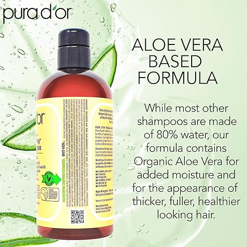 PURA DOR ANTI-THINNING SHAMPOO WITH BIOTIN ARGAN OIL, SULFATE-FREE, 16OZ, FOR THICKER HAIR