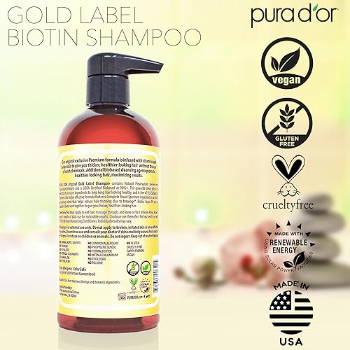 PURA DOR ANTI-THINNING SHAMPOO WITH BIOTIN ARGAN OIL, SULFATE-FREE, 16OZ, FOR THICKER HAIR