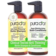 PURA DOR BIOTIN SHAMPOO CONDITIONER SET FOR THINNING HAIR, VOLUME STRENGTH, 16OZ X2