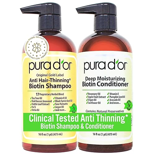 PURA DOR BIOTIN SHAMPOO CONDITIONER SET FOR THICKER HAIR, ANTI-THINNING, 16OZ X2, GOLD LABEL