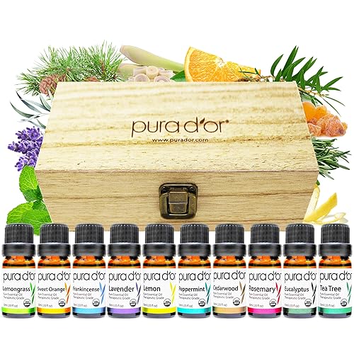 PURA DOR ORGANIC ESSENTIAL OILS SET 10X10ML PURE AROMATHERAPY GIFT, RELAXATION WELLNESS