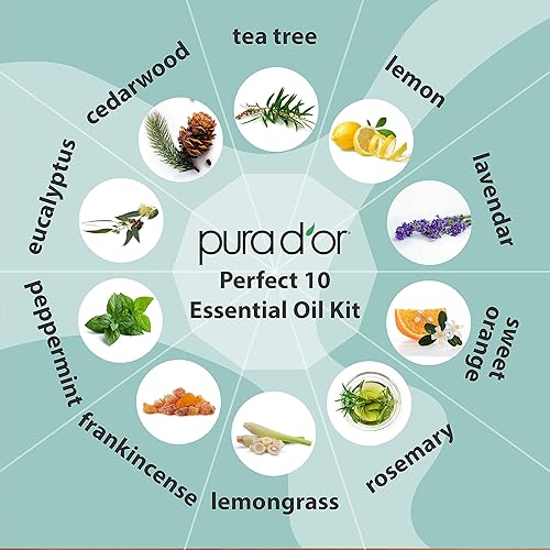 PURA DOR ORGANIC ESSENTIAL OILS SET 10X10ML PURE AROMATHERAPY GIFT, RELAXATION WELLNESS