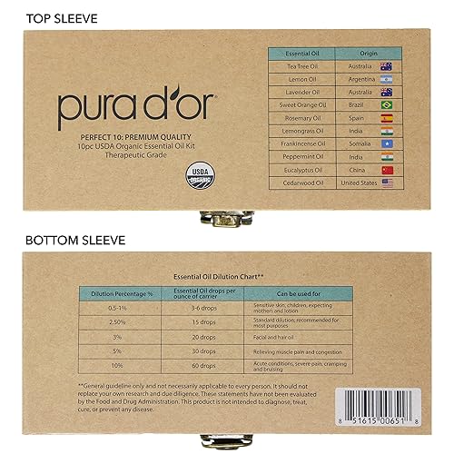 PURA DOR ORGANIC ESSENTIAL OILS SET 10X10ML PURE AROMATHERAPY GIFT, RELAXATION WELLNESS