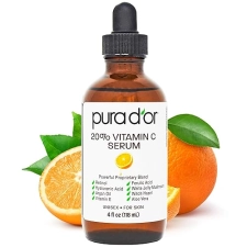 PURA DOR VITAMIN C SERUM 20 WITH RETINOL, HYALURONIC ACID VITAMIN E, 4OZ ANTI-AGING FACE CARE