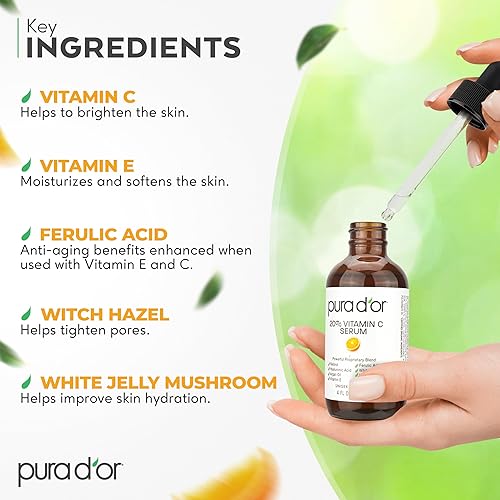 PURA DOR VITAMIN C SERUM 20 WITH RETINOL, HYALURONIC ACID VITAMIN E, 4OZ ANTI-AGING FACE CARE