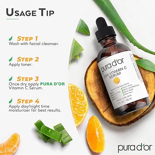 PURA DOR VITAMIN C SERUM 20 WITH RETINOL, HYALURONIC ACID VITAMIN E, 4OZ ANTI-AGING FACE CARE