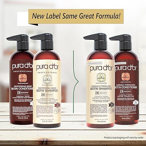 PURA D OR BIOTIN SHAMPOO CONDITIONER SET FOR THINNING HAIR, SULFATE FREE, 16OZ EACH, 2 PACK