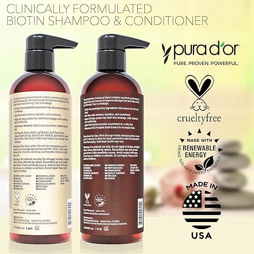 PURA D OR BIOTIN SHAMPOO CONDITIONER SET FOR THINNING HAIR, SULFATE FREE, 16OZ EACH, 2 PACK