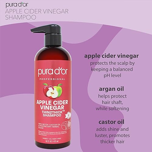 PURA D OR ACV SHAMPOO CONDITIONER SET, BIOTIN KERATIN, THIN2THICK, 16OZ X2, ALL HAIR TYPES