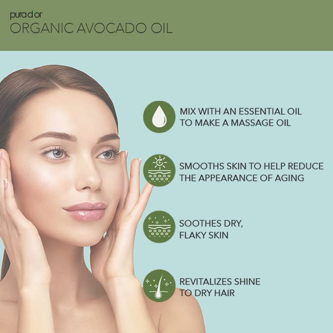 PURA DOR ORGANIC AVOCADO OIL 16OZ 100 PURE COLD PRESSED USDA CARRIER OIL FOR SKIN HAIR