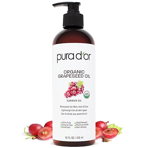 PURA DOR ORGANIC GRAPESEED OIL 16OZ 100 PURE COLD PRESSED CARRIER OIL FOR SKIN HAIR