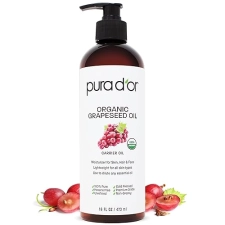 PURA DOR ORGANIC GRAPESEED OIL 16OZ 100 PURE COLD PRESSED CARRIER OIL FOR SKIN HAIR