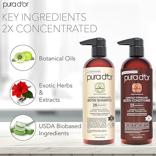 PURA DOR BIOTIN SHAMPOO CONDITIONER FOR THINNING HAIR, SULFATE-FREE, THICKENING SET, 16OZ X2