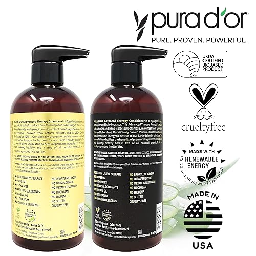 PURA DOR BIOTIN SHAMPOO CONDITIONER SET FOR THINNING HAIR, CLINICALLY PROVEN, 16OZ X2