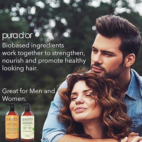 PURA DOR MD ANTI-THINNING BIOTIN SHAMPOO CONDITIONER SET, 16OZ, HAIR THICKENING FOR MEN WOMEN
