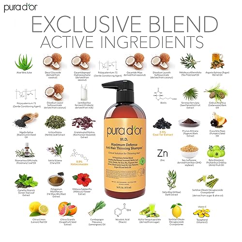 PURA DOR MD ANTI-THINNING BIOTIN SHAMPOO CONDITIONER SET, 16OZ, HAIR THICKENING FOR MEN WOMEN
