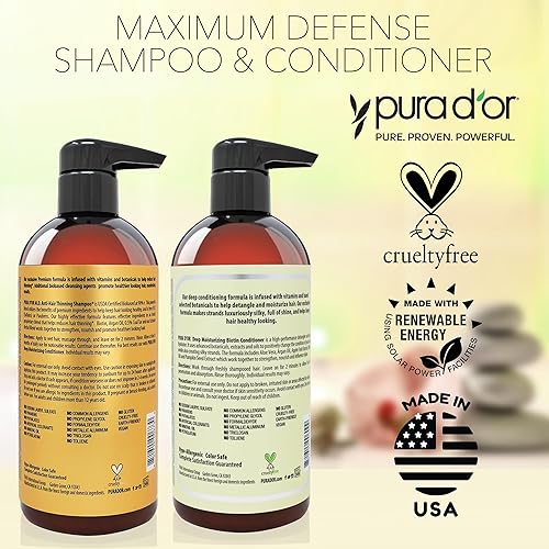 PURA DOR MD ANTI-THINNING BIOTIN SHAMPOO CONDITIONER SET, 16OZ, HAIR THICKENING FOR MEN WOMEN