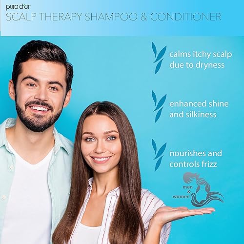 PURA DOR SCALP THERAPY SHAMPOO CONDITIONER SET - ITCHY SCALP RELIEF, TEA TREE, BIOTIN, 16OZ