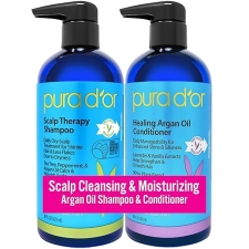 PURA DOR SCALP THERAPY SHAMPOO CONDITIONER SET - ITCHY SCALP RELIEF, TEA TREE, BIOTIN, 16OZ