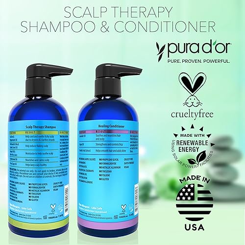 PURA DOR SCALP THERAPY SHAMPOO CONDITIONER SET - ITCHY SCALP RELIEF, TEA TREE, BIOTIN, 16OZ